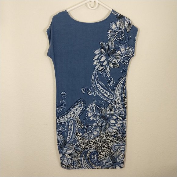 Chico’s Women's Multi-Print Floral Dress Sleeveless Blue US Size 4/6 Made in USA - Picture 2 of 9